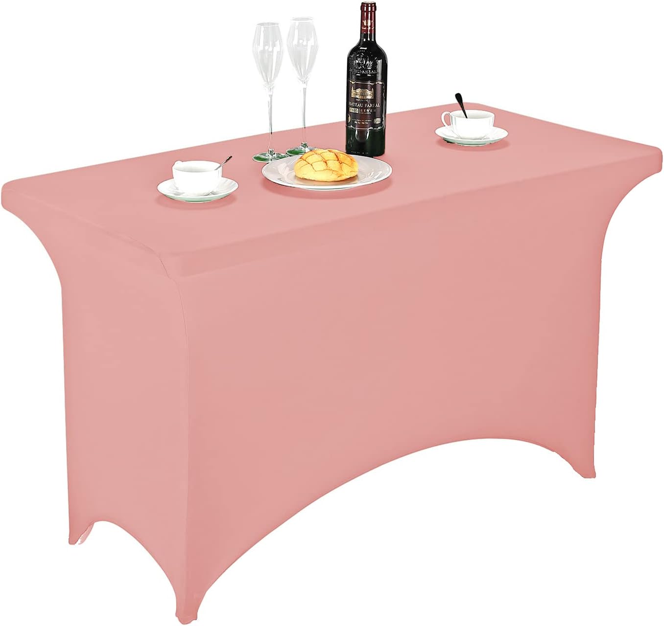 FORLIFE Spandex Table Covers，Fitted Tablecloth for Rectangular Tables, Stretch Patio Table Covers, Universal Spandex Table Cover for Wedding, Banquet, Party (4ft, Dusty Pink)