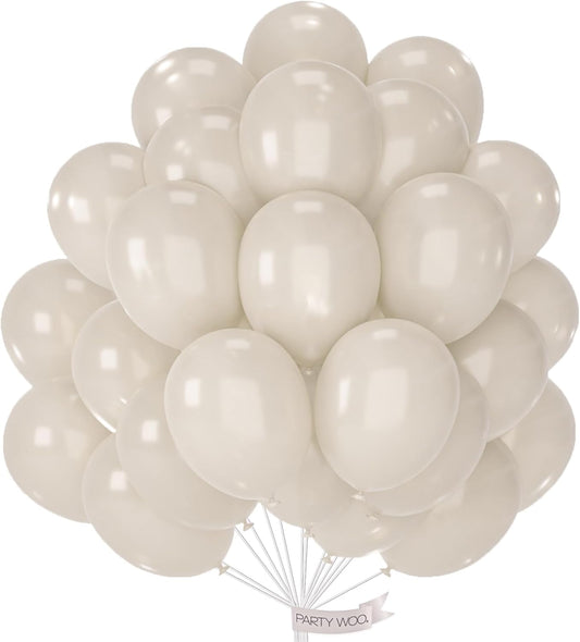 PartyWoo White Sand Balloons 50 pcs 12 Inch Pearl Beige Cream Ivory Latex Helium Balloons for Wedding Boho Neutral Theme Graduation Baby Shower Gender Reveal Birthday Party Decorations White-Z41