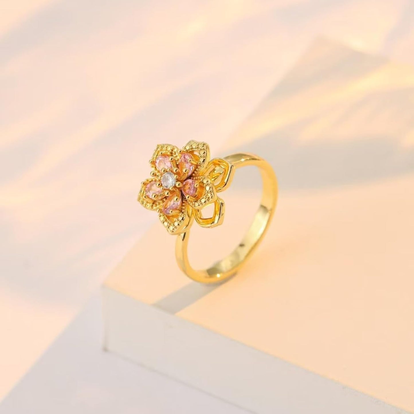 Necklace for Women Gold Flower Fidget Necklace Rotatable Crystal Silver Blossom Pendant Necklaces Adjustable Spinning Fidget Necklaces Redbud Flower Choker Funny Gift Jewelry