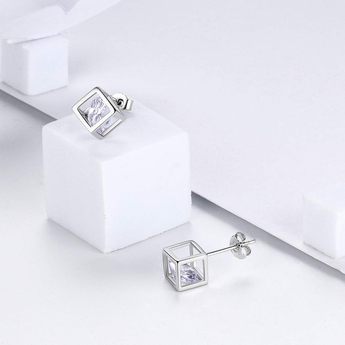 Aurora Tears Birthstone Necklace/Earring 925 Sterling Silver Women Cross/3D Cube/Cresent Moon Birth Stone Jewelry Mens Birthday Gift Anniversary Present