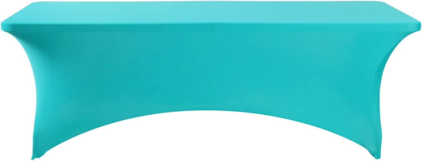 FORLIFE 4Pack Spandex Table Covers，Fitted Tablecloth for Rectangular Tables, Stretch Patio Table Covers, Universal Spandex Table Cover for Wedding, Banquet, Party (8ft, Turquoise)