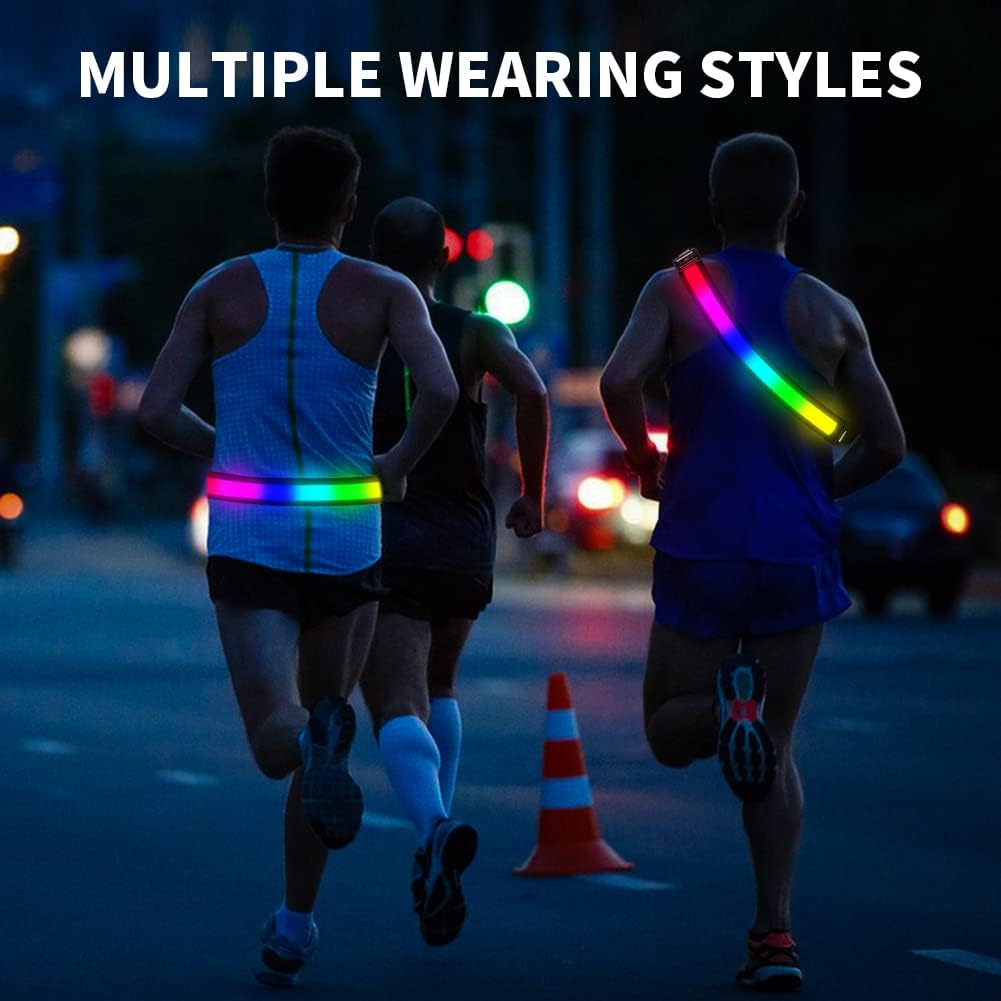 LED Reflective Running Gear,High Visibility Reflective Belt Sash with Safety Light,USB Rechargeable Adjustable Size Night Accessories for Night Outdoor Running