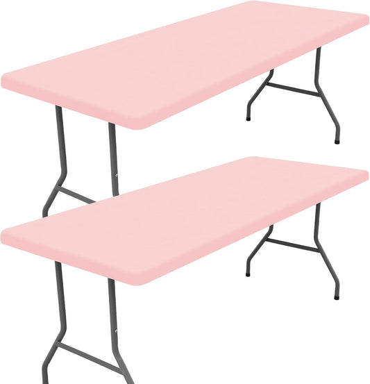Spandex 5 Foot Rectangle Table Cloth 2 Pack, Elastic Fitted Tablecloths for Picnic, Stretch Washable Patio Table Cover for Outdoor, Camping, Banquet and Parties (Pink, 30"x60")