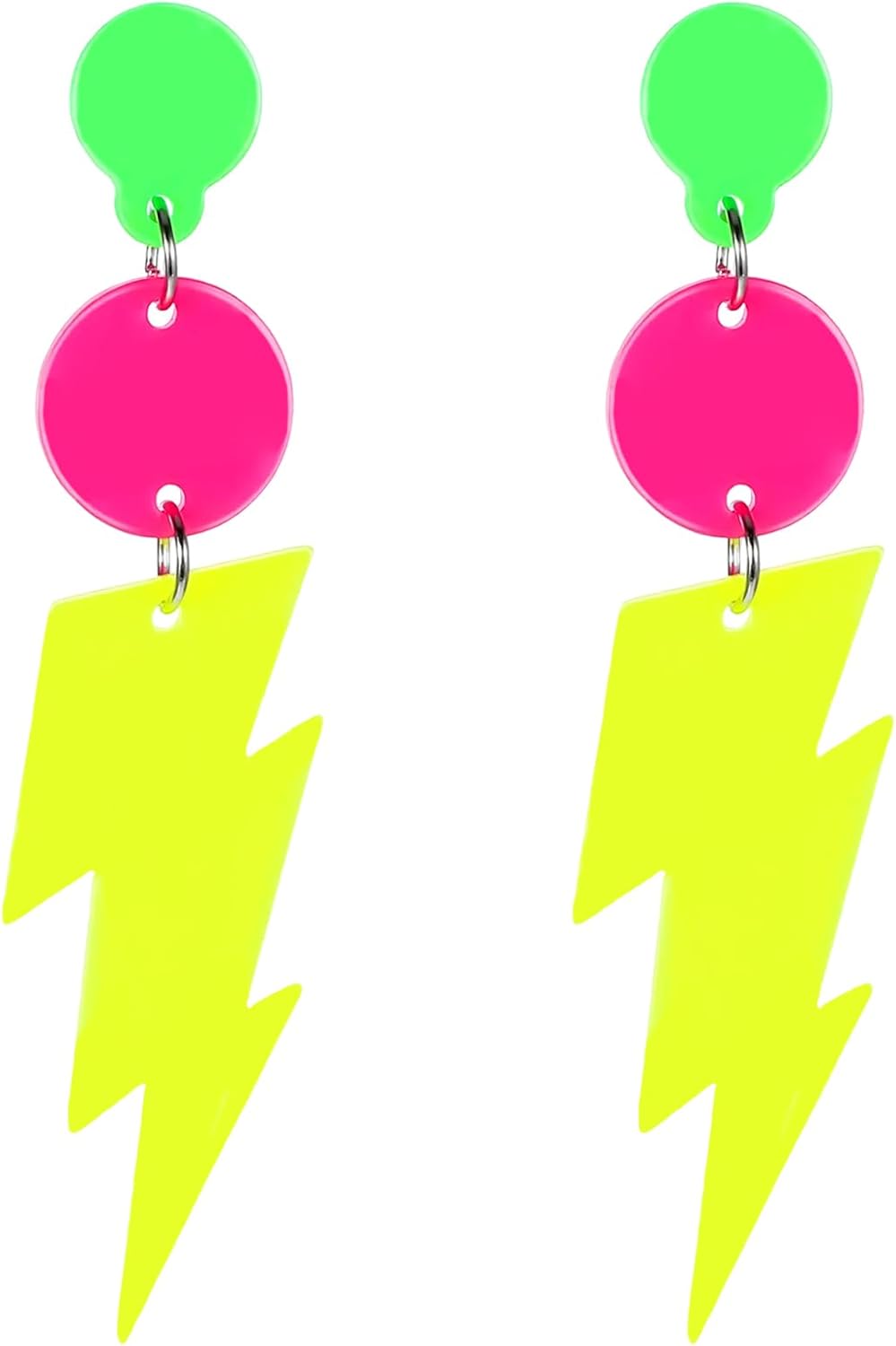 80s Neon Earrings for Women - Acrylic Lightning Bolt Drop Dangle Earrings, Retro Glow Party Accessories for 80s Outfit & Theme Parties (1 Pair)
