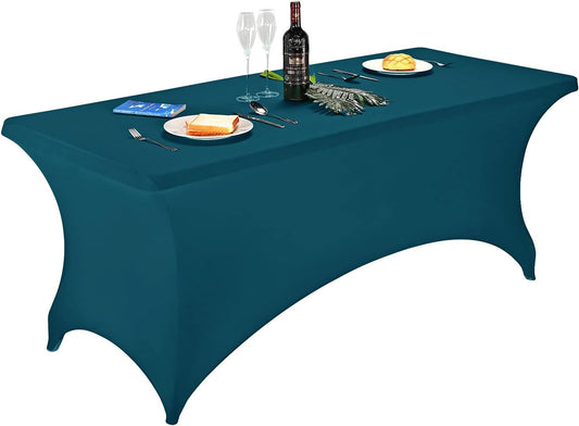 FORLIFE Fitted Spandex Table Cover - Peacock Pattern (6ft Rectangular Tables for Wedding, Banquet, Party)