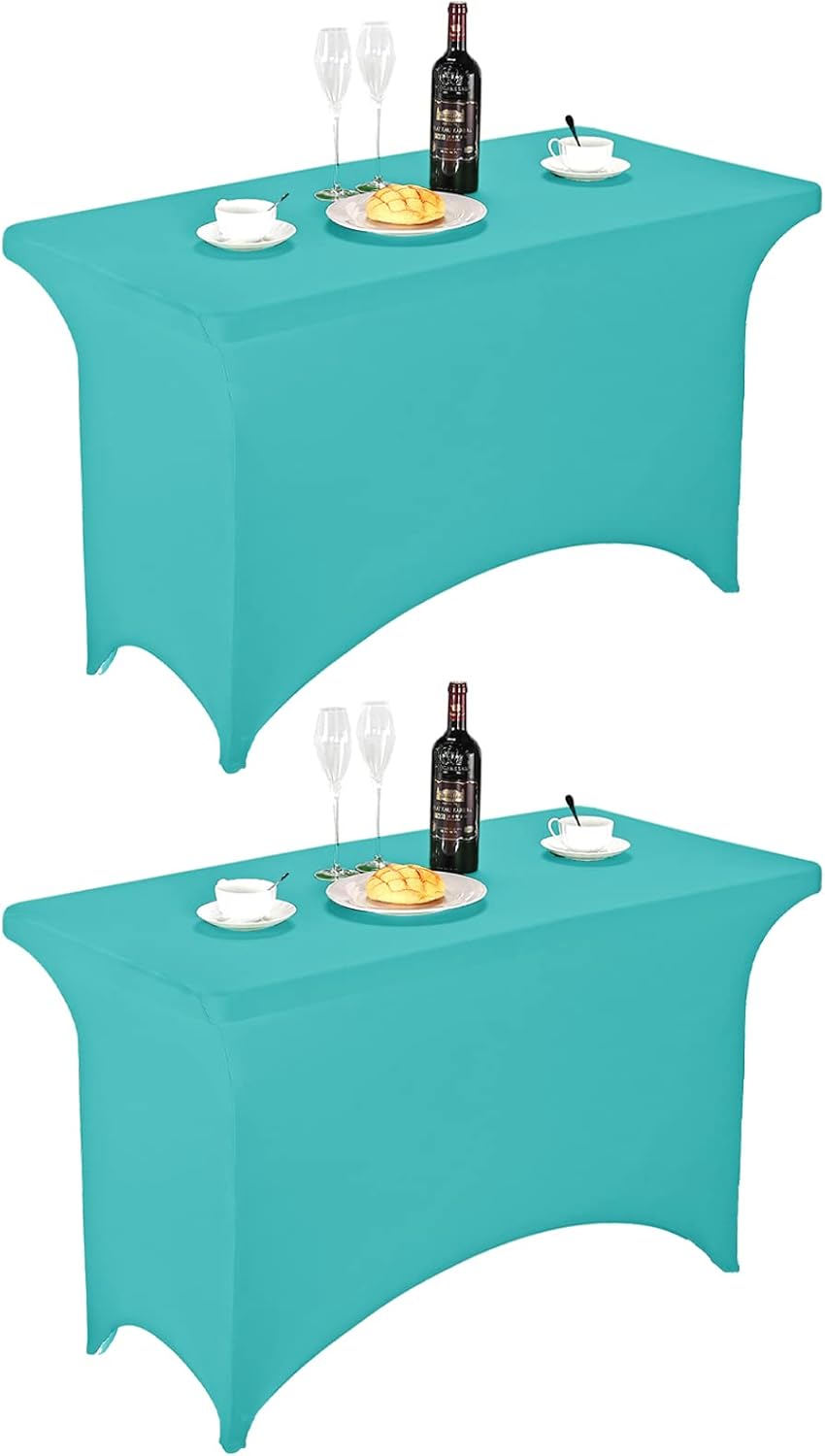 FORLIFE 2Pack Spandex Table Covers，Fitted Tablecloth for Rectangular Tables, Stretch Patio Table Covers, Universal Spandex Table Cover for Wedding, Banquet, Party (4ft, Turquoise)