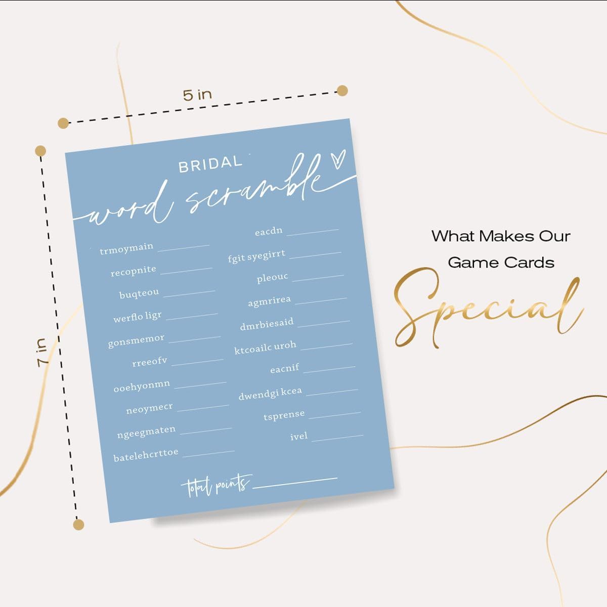 Bridal Shower Games Cards, Bridal Word Scramble, 25 Game Cards with 1 Answer Card, Engagement Party Wedding Games for Guests, Minimalist Blue Wedding Party Supplies - B14