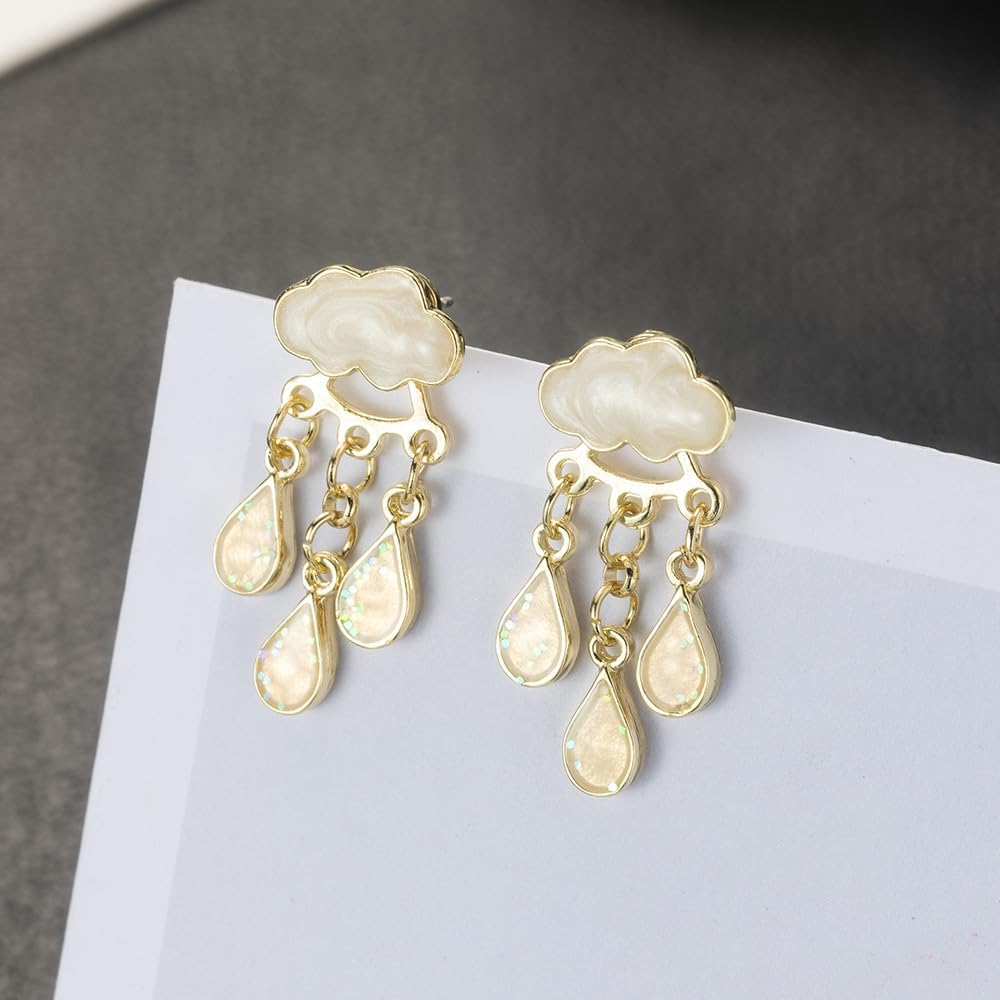 Fun Raindrop Cloud Earrings for Women Blue Rain Cloud Earrings Teardrop Tassel Dangle Earrings Interesting Weather Jewelry