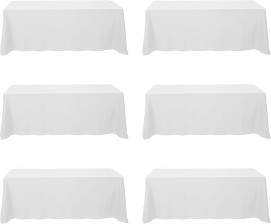 BRILLMAX 6 Pack White Tablecloths for 8 Foot Rectangle Tables 90 x 156 Inch - 8ft Rectangular Bulk Linen Polyester Fabric Washable Cloth Cover for Wedding Reception Banquet Birthday Party