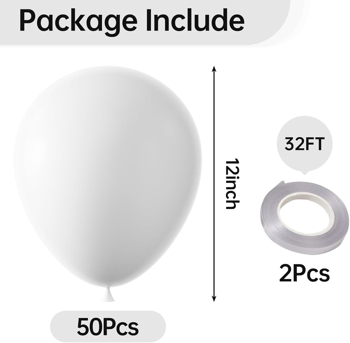 KALOR 12 Inch White Balloons, 50 Pcs Latex Helium Balloons for Kid's Birthday Party, Baby Shower, Wedding, Graduate Party Decorations