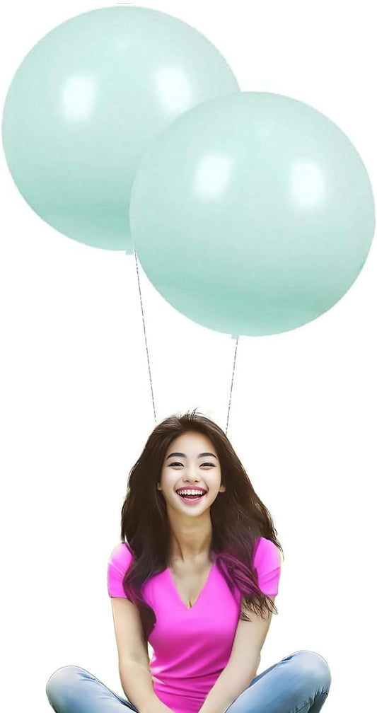 24 Inch Latex Round Balloons 10 Pack Macaron Teal Blue Thick Big Balloons for Photo Shoot Wedding Baby Shower Birthday Party Decorations by IN-JOOYAA
