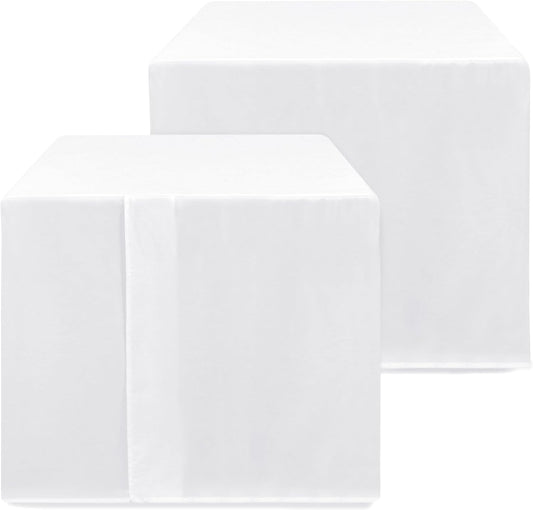 HolidayIdeas 2 Pack Square Fitted Table Covers - 34 x 34 Inch - White Fabric Washable Tablecloth Protectors for Folding Table, Parties, Wedding, Trade Show, Dining