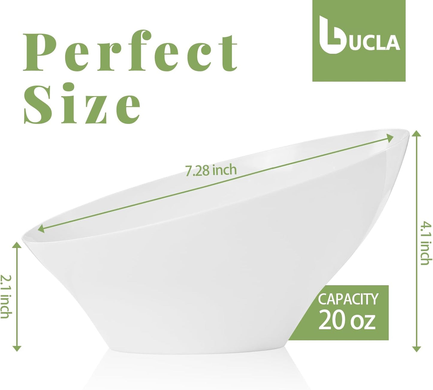 bUCLA 12 Pack White Plastic Serving Bowls - 20 OZ Angled Party Table Salad and Fruit Bowls Disposable for Chip&Candy, Ideal for Wedding