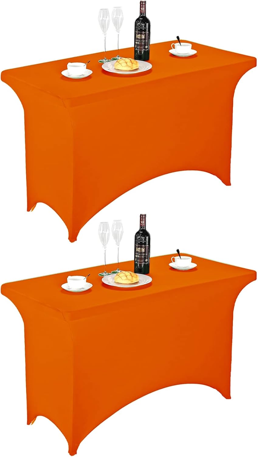 FORLIFE 2Pack Spandex Table Covers，Fitted Tablecloth for Rectangular Tables, Stretch Patio Table Covers, Universal Spandex Table Cover for Wedding, Banquet, Party (4ft, Orange)