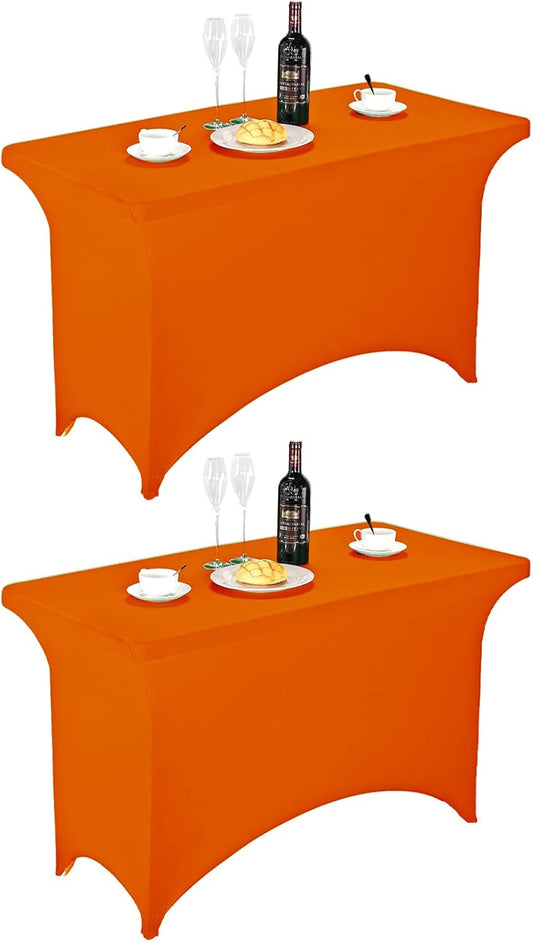 FORLIFE 2Pack Spandex Table Covers，Fitted Tablecloth for Rectangular Tables, Stretch Patio Table Covers, Universal Spandex Table Cover for Wedding, Banquet, Party (4ft, Orange)