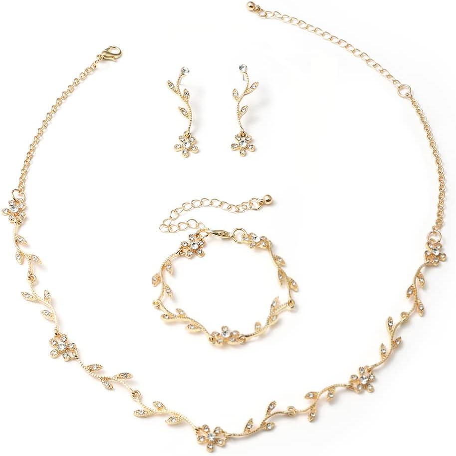 Crystal Necklace Earrings Bracelet Bridal Wedding Jewelry Set Rhinestone Choker Necklace For Brides Bridesmaid