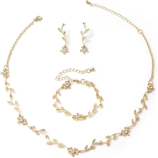 Crystal Necklace Earrings Bracelet Bridal Wedding Jewelry Set Rhinestone Choker Necklace For Brides Bridesmaid