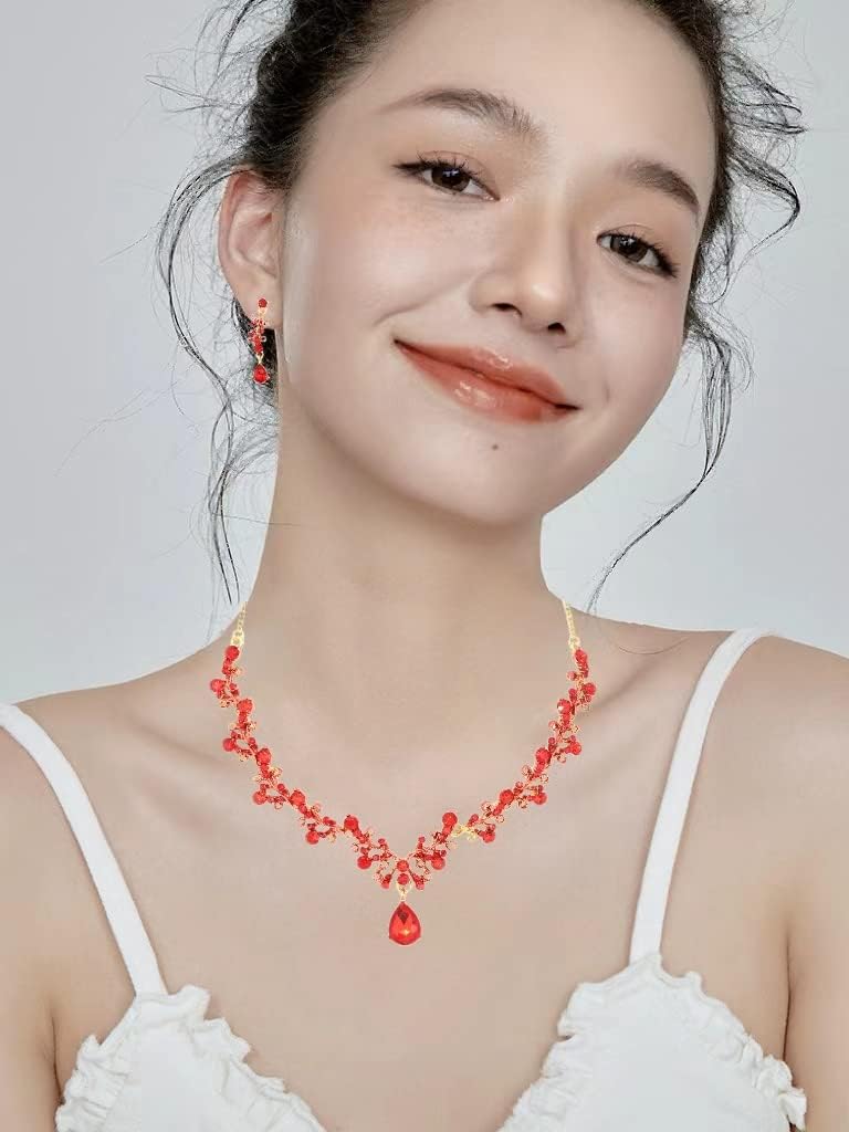 3Pcs Austrian Crystal Jewelry Set for Women, Necklace Dangle Earrings Link Bracelet Jewelry Set with Gold/Platinum/Gun Plated, Wedding Party Jewelry for Bridal Bridesmaid