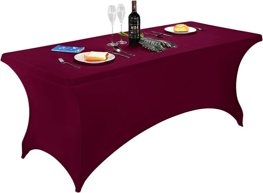 LZY Spandex Table Covers 6 Feet, Stretch/Fitted Table Covers for 6 Feet Folding Table, Rectangular Spandex Table Cloths for Wedding Party or Event (6FT-2PCS, Burgundy)