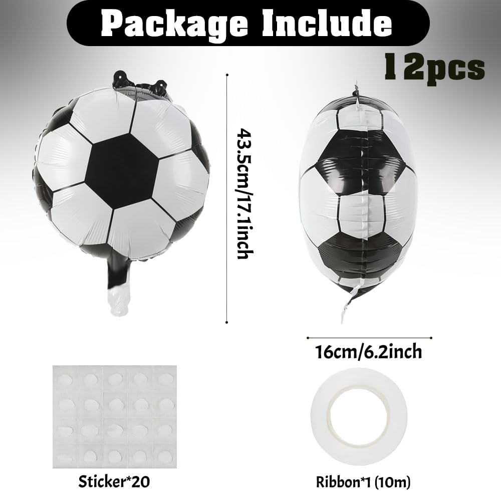 12 PCS 18 Inch Soccer Balloons Birthday Party Decorations Soccer Ball Balloons Party Favors Supplies Giant Large Sports Balloon Lover Theme Christmas Mylar Foil Helium Aluminum Balloon Baby Shower
