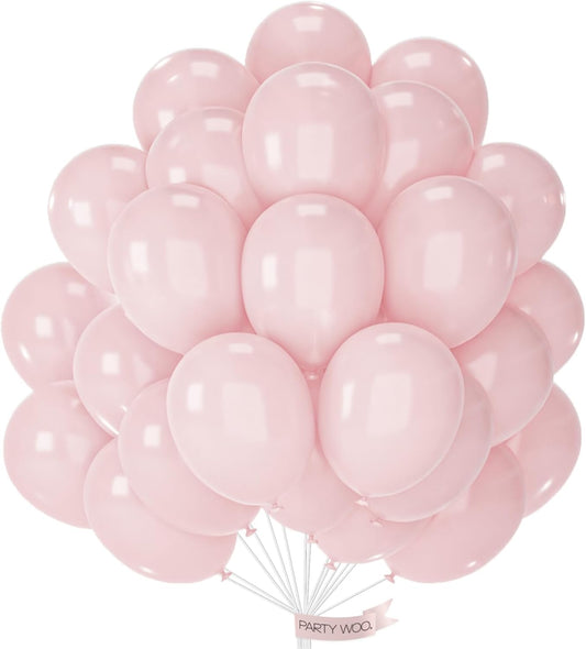 PartyWoo Light Pink Balloons 50 pcs 12 Inch Pastel Baby Pale Pink Orange Latex Helium Balloons for Baby Shower Gender Reveal Engagement Wedding Princess Birthday Party Decorations Pink-Q18