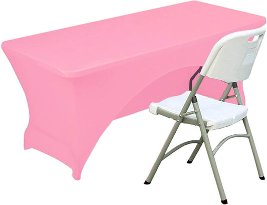 Spandex Table Cover 6 ft. Fitted Polyester Tablecloth Stretch Table Cover Table Topper Open Back - Pink