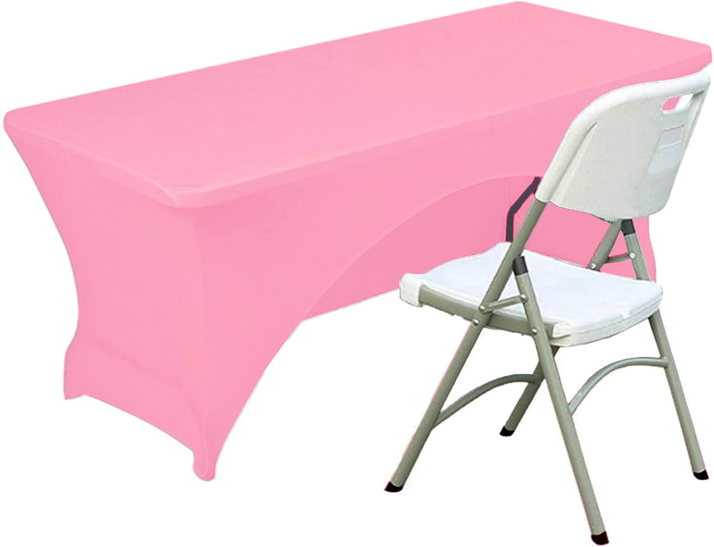 Spandex Table Cover 8 ft. Fitted Polyester Tablecloth Stretch Table Cover Table Topper Open Back - Pink