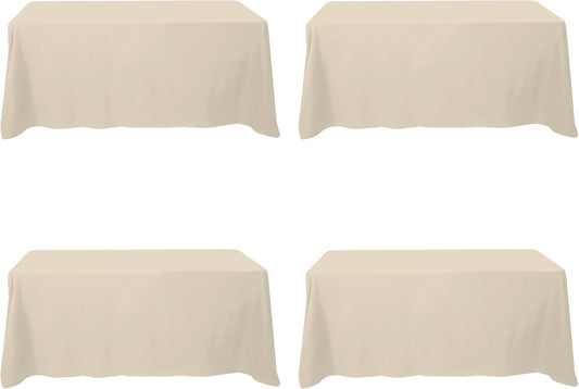 BRILLMAX 4 Pack Beige Tablecloths for 6 Foot Rectangle Tables 90 x 132 Inch - 6ft Rectangular Bulk Linen Polyester Fabric Washable Cloth Cover for Wedding Reception Banquet Birthday Party