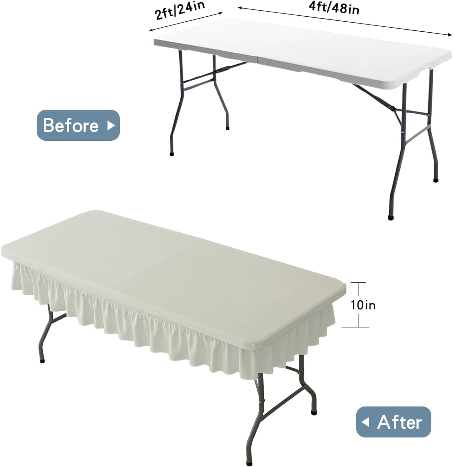 4ft Ivory Stretch Tablecloth for Rectangular Tables - Flared Wrap Design, Waterproof, Wrinkle-Resistant, Washable - Ideal for Weddings, Parties, Banquets & Table Protection