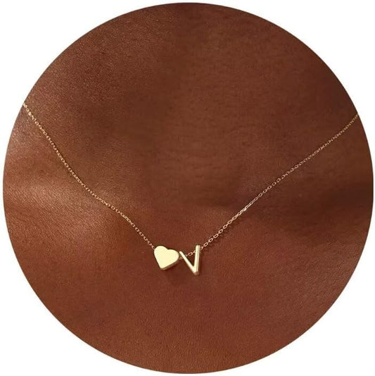 Turandoss Heart Initial Necklace for Women Teen Girls - 18K Gold Plated Letter A-Z Pendant Necklace Dainty Heart Necklaces Tiny Initial Necklaces Birthday Gifts for Women Jewelry