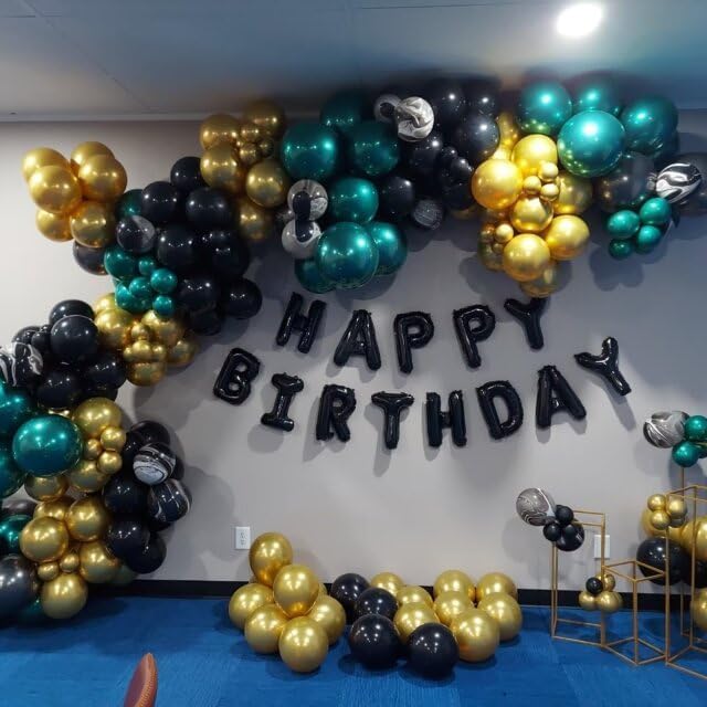 Balloons Green Black and Gold, 70pcs 12 Inch Dark Green Metallic Chrome Gold Black Latex Helium Balloons for Jungle Safari Theme Birthday Video Game Party Supplies Graduation Wedding Party Decorations