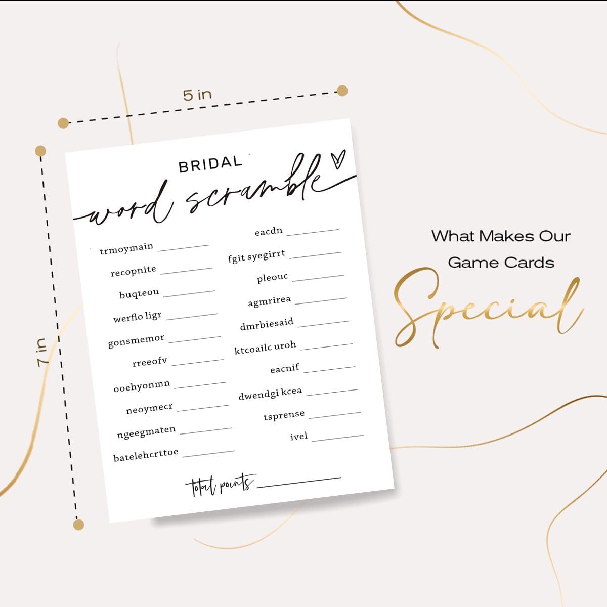 Wedding Shower Games Cards, Bridal Word Scramble, 25 Game Cards with 1 Answer Card, Engagement Party Wedding Games for Guests, Minimalist White Wedding Party Supplies - A14