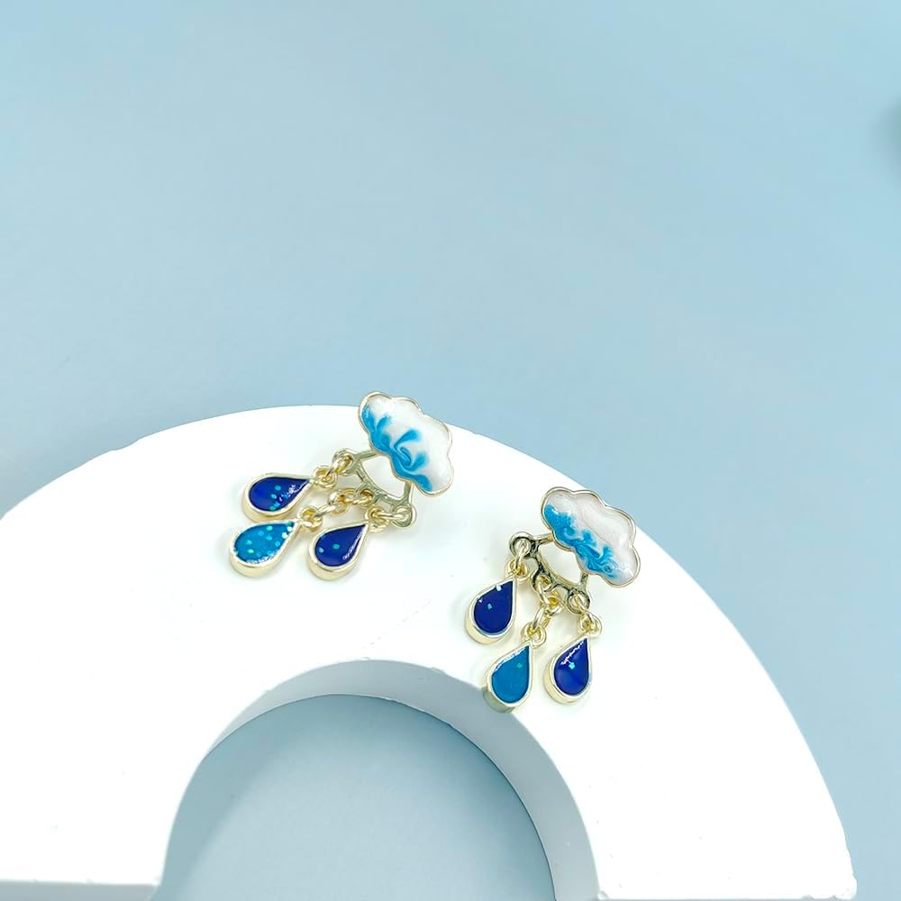 Fun Raindrop Cloud Earrings for Women Blue Rain Cloud Earrings Teardrop Tassel Dangle Earrings Interesting Weather Jewelry