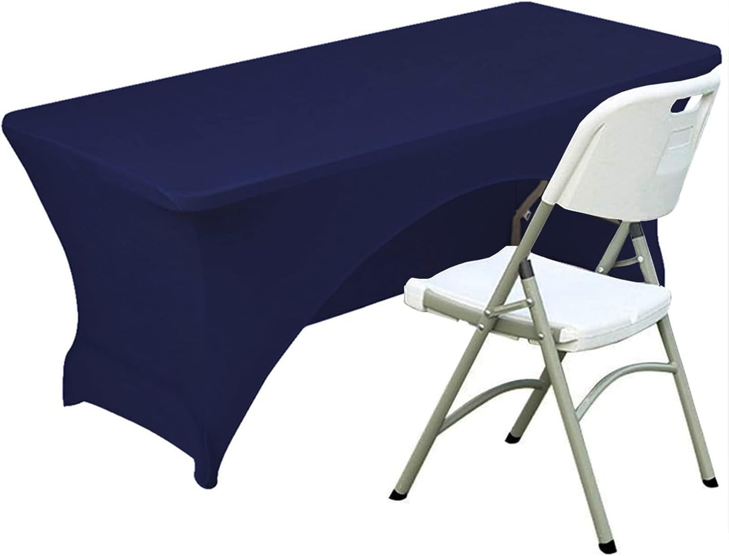 Spandex Table Cover 6 ft. Fitted Polyester Tablecloth Stretch Table Cover Table Topper Open Back - Navy