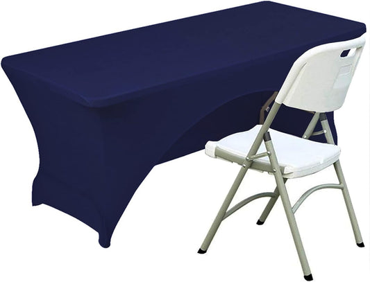Spandex Table Cover 4 ft. Fitted Polyester Tablecloth Stretch Table Cover Table Topper Open Back - Navy