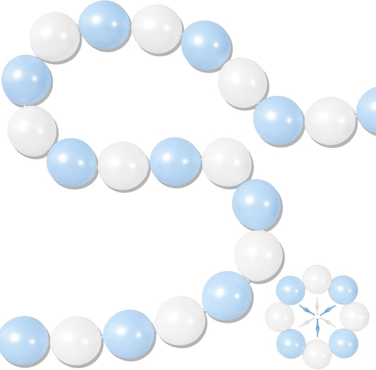 100PCS Blue and White Link Balloons, Baby Light Blue White Linking Balloons with Tail for Making Balloon Wall Arch and Chains, Quick Balloon for Wedding Birthday Baby Shower Party Decorations (6inch)