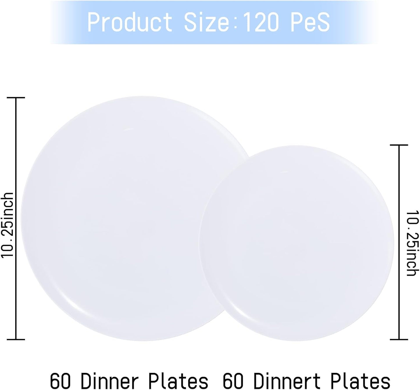 LIYH 120 Pcs White Plastic Plates Heavyduty - Thanksgiving Plates Disposable Plate Dishes for Party Wedding Includes 60 Dinner 10.25" & 60 Dessert Plate 7.5" for Thanksgiving Day