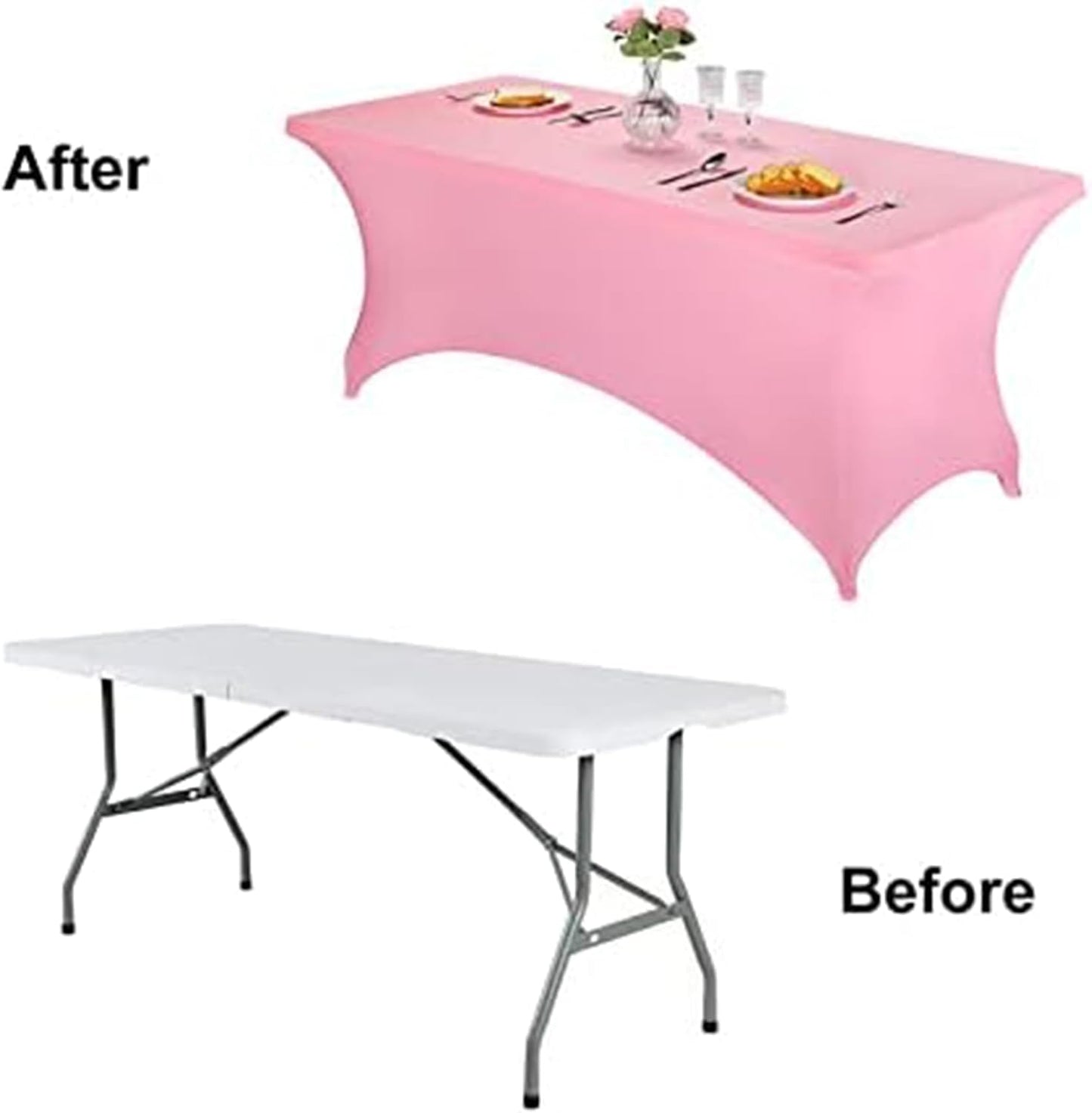 FORLIFE 6Pack Spandex Table Covers 6ft，Fitted Tablecloth for 6ft Rectangular Tables, Stretch Patio Table Covers, Universal Spandex Table Cover for Wedding, Banquet, Party - Pink