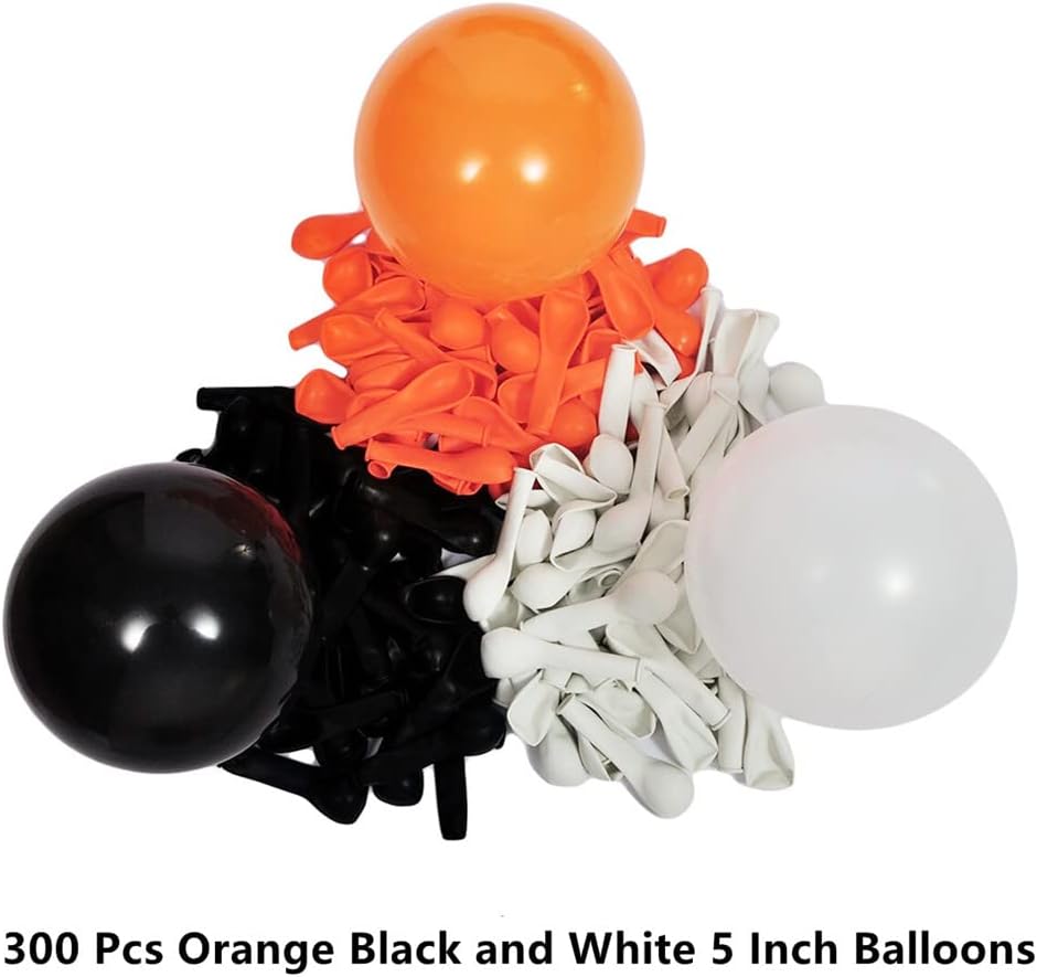 300 Pack Orange Black and White Balloons - 5 Inch Mini Orange Black and White Latex Small Balloons - 100 of Each of 3 Colors for Halloween Party Balloon Arch Garland Assorted Colors Decorations
