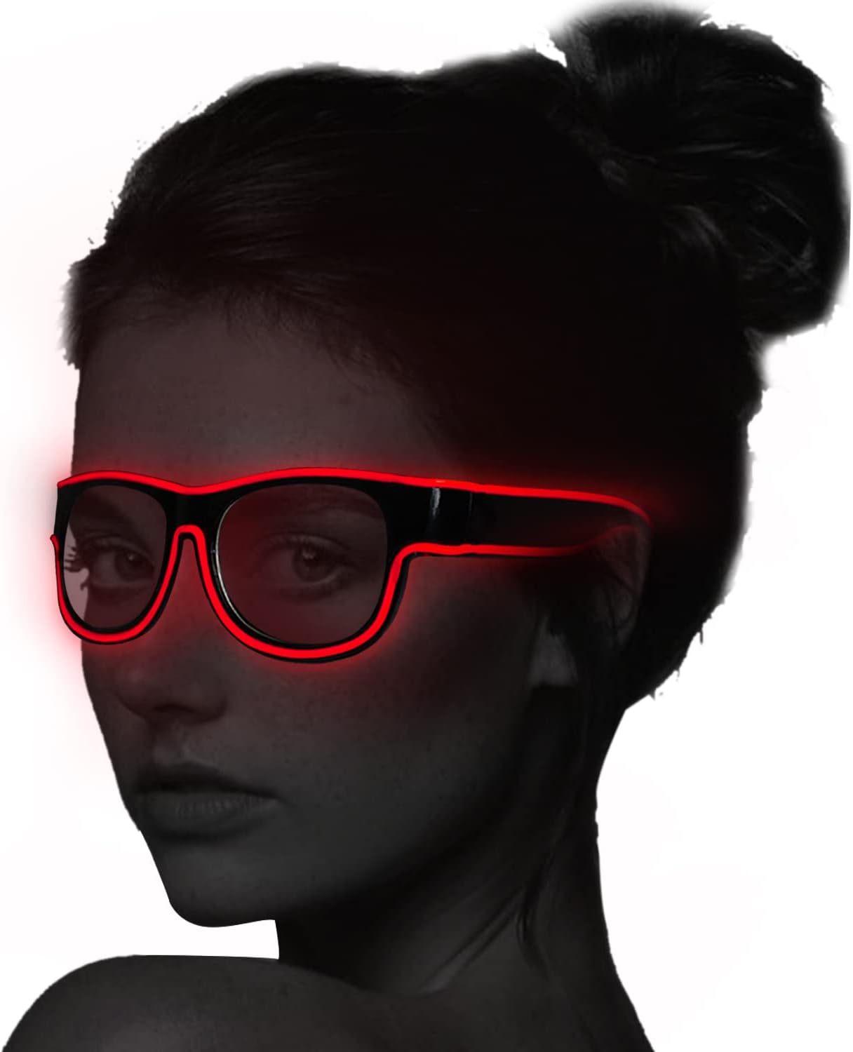 YouRfocus Wireless LED Light Up Glasses Glow in the Dark Neon Rave Glasses for Rave Party, EDM, Halloween，Christmas (Red)