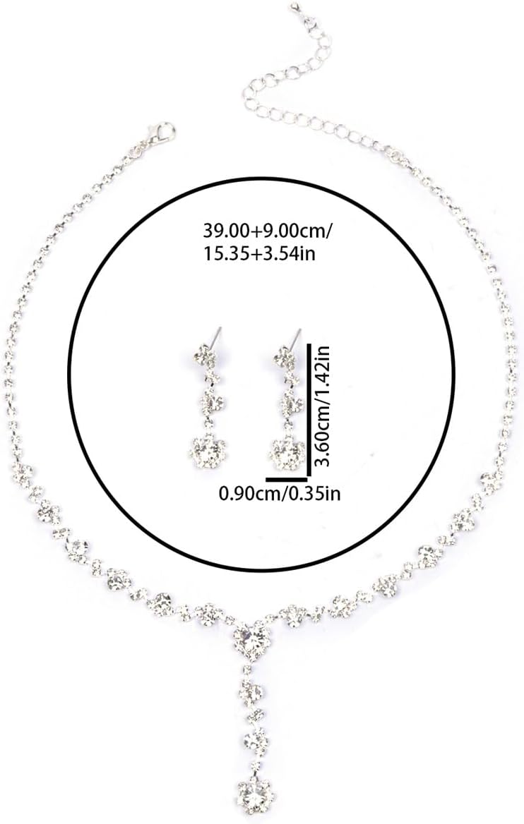Silver Rhinestone Prom Jewelry Set for Women,Black Glitter Crystal Chain Choker Necklace Cz Drop Earring for Wedding Bridal,Formal Costume Accessories