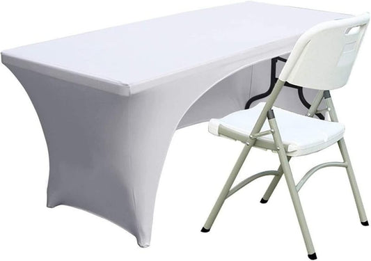 Spandex Table Cover 5 ft. Fitted Polyester Tablecloth Stretch Table Cover Table Topper Open Back - White