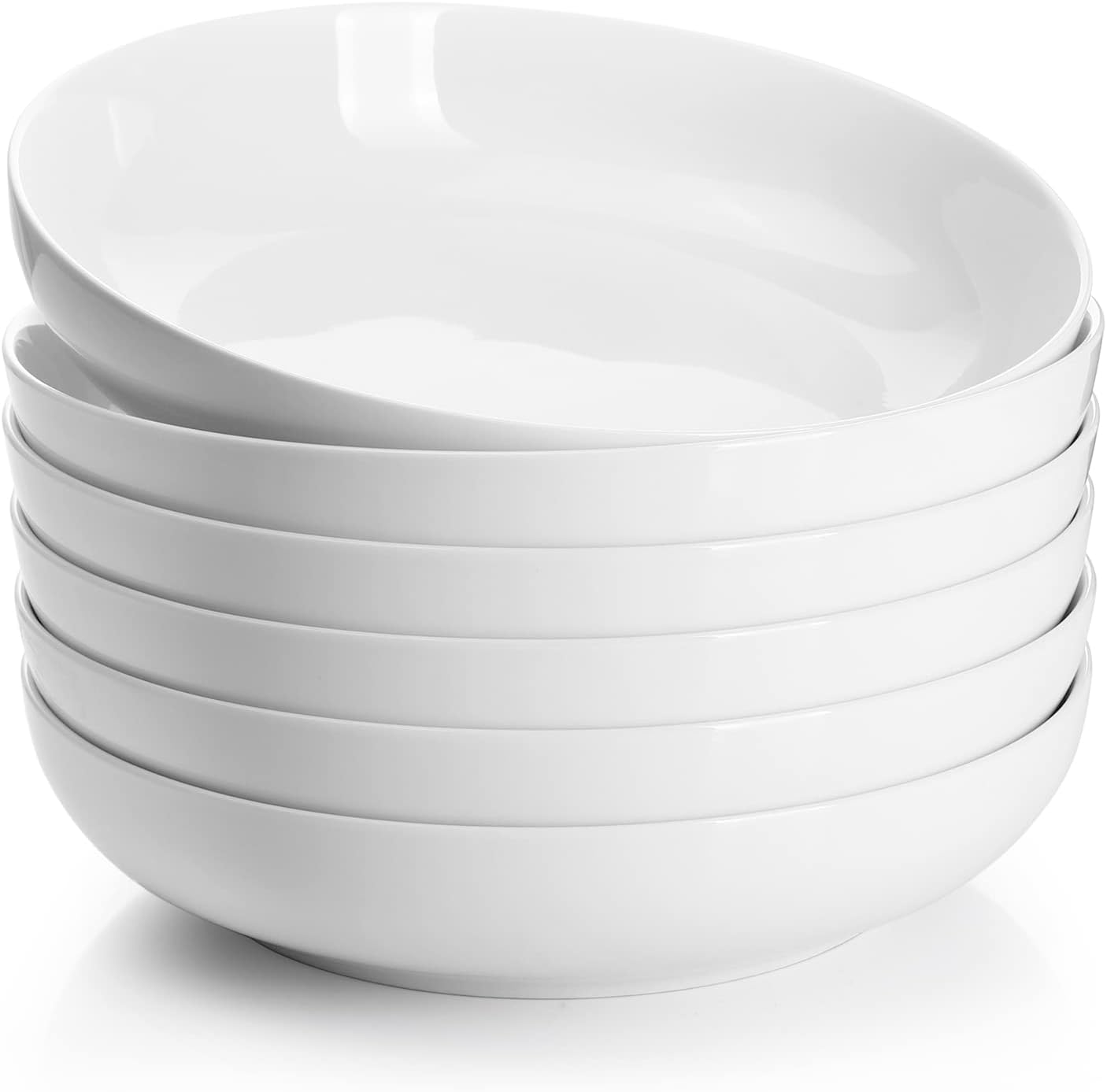 Sweese Large Salad Serving Bowls, 30 Ounce Porcelain White Pasta Plates Set of 6, 8.4 Inch Pasta Bowls for Dinner, Salad - Microwave Dishwasher