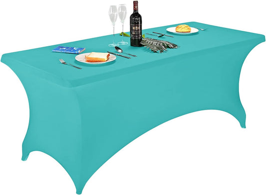 FORLIFE Spandex Table Cover - Fitted 6ft Rectangular Tablecloth, Stretch Patio Table Cover for Wedding, Banquet, Party - Turquoise
