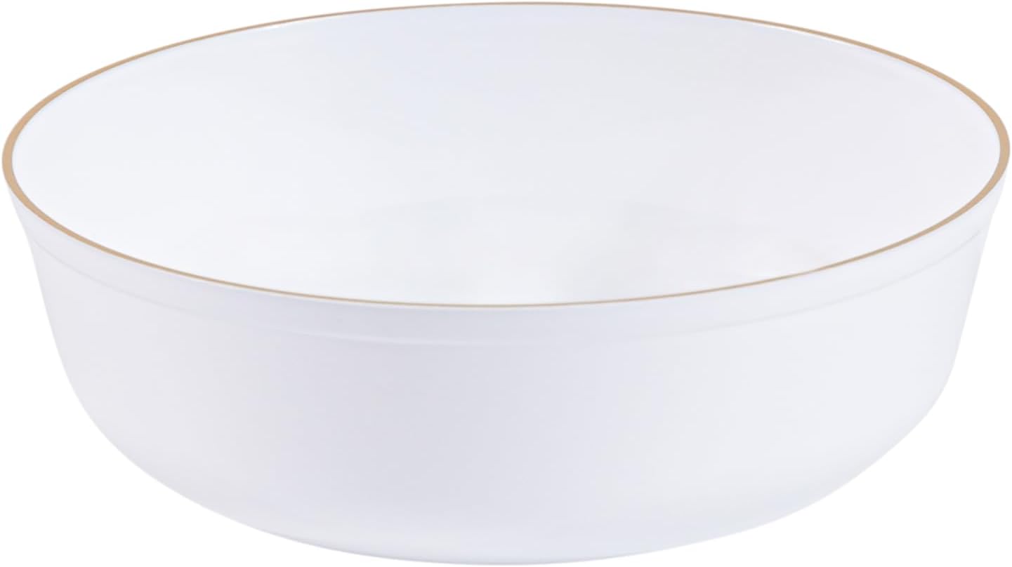 PLASTICPRO [30 Pack 6 OZ Bowls Edge Collection White with Gold Rim Plastic Party Dessert Bowls Premium heavyweight Elegant Disposable Tableware Dishes