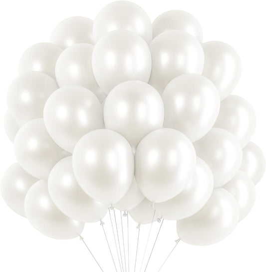 RUBFAC 120pcs Pearl White Balloons 12 Inches White Balloons, Bright Color Latex Party Ballons for Birthday Baby Shower Wedding Party Supplies Garland Arch Decoration