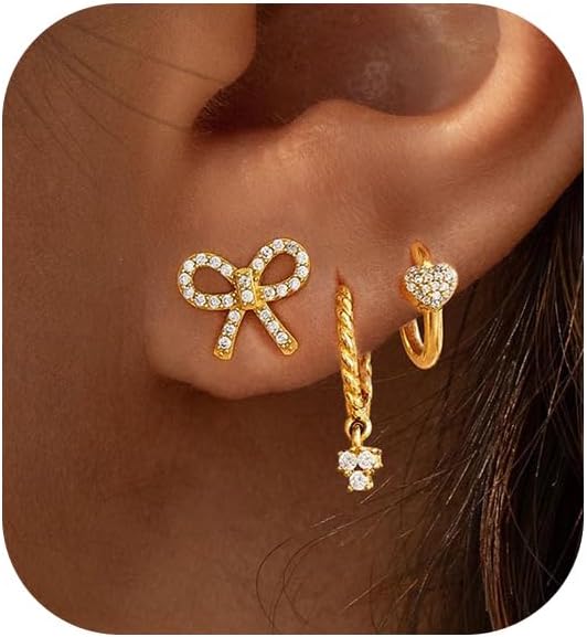 Gold Earrings for Women, 14k Gold Plated Dangle Huggie Earrings for Women Trendy Dainty Gold Hoop Earring Stacks Hypoallergenic Pearl Chain Drop Cartilage Earring Fashion Womens Jewelry