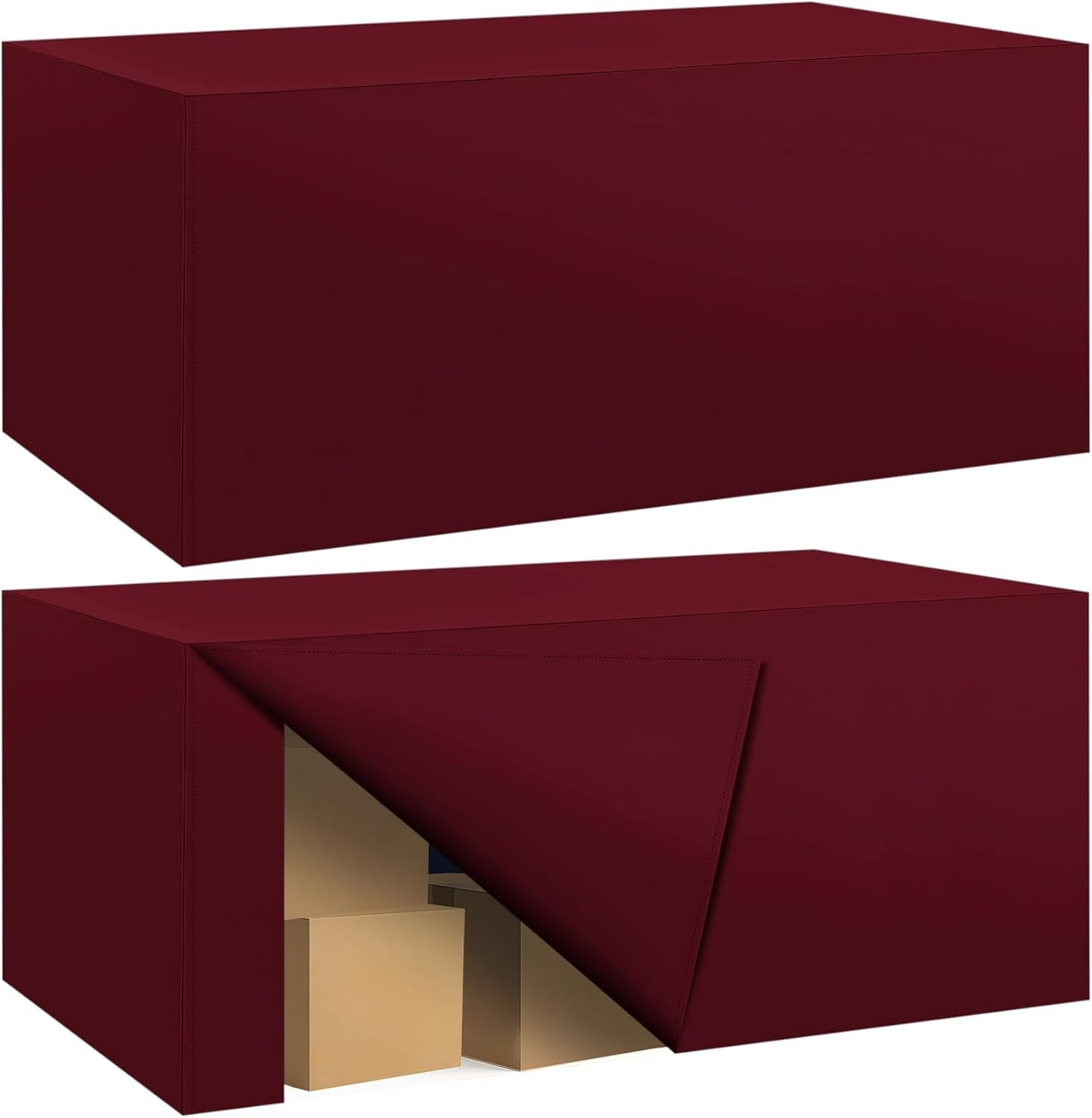 Ascoza 2 Pack Fitted Tablecloth for 8 Foot Rectangle 96 x 30 Inch Burgundy Table Covers Water Resistant Polyester Cloth for Folding, Parties,Display, Trade Show (Burgundy)