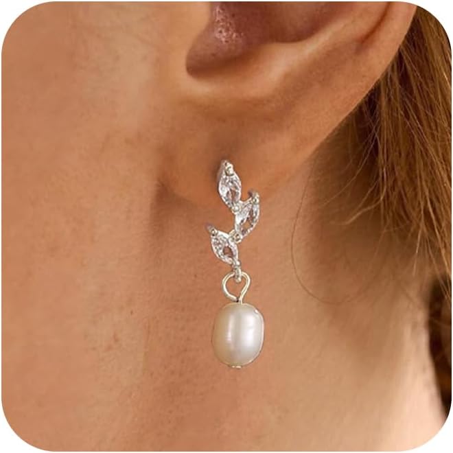 SELSHE Dangle Earrings for Women, 14k Gold Plated Pearl Drop Earring Dainty Gold Earrings for Women Trendy Cute Prom Bridal Earring Long Wedding Pearl Earring Formal Jewelry