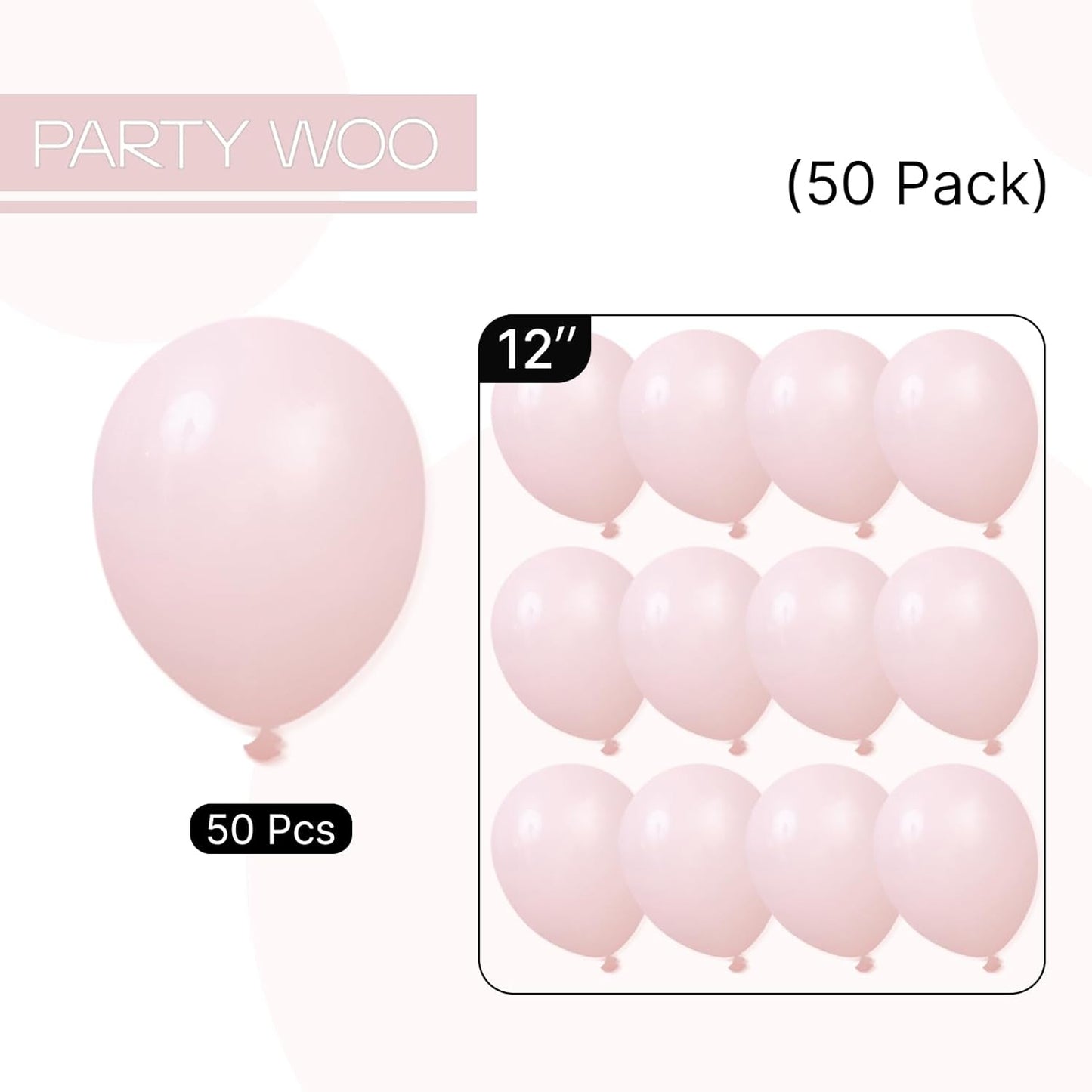 PartyWoo Light Pink Balloons 50 pcs 12 Inch Pastel Baby Pale Pink Orange Latex Helium Balloons for Baby Shower Gender Reveal Engagement Wedding Princess Birthday Party Decorations Pink-Q18